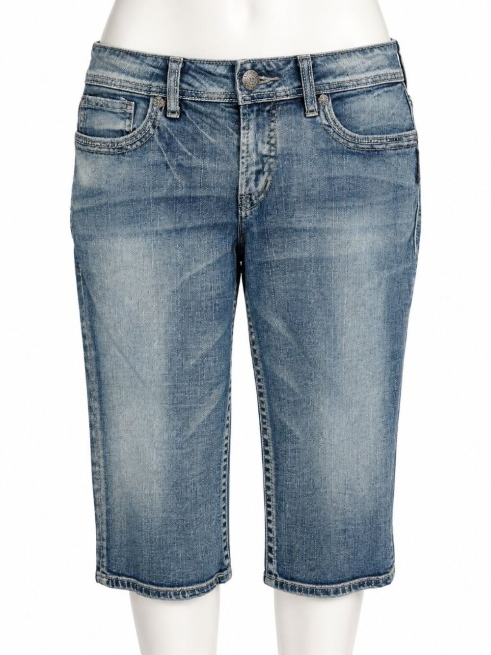 Silver Jeans Co. Suki Bermuda Womens Denim Shorts Size W29 Mid-Wash Slim Fit Cas